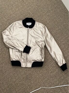 BB Dakota Silver Metallic Bomber with Black Rib Trim